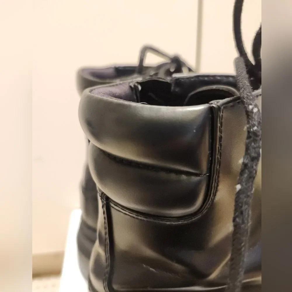 Rare ZARA Black Vegan Leather Lace-Up Chunky Platform Combat Ankle Boots Sz.9/40